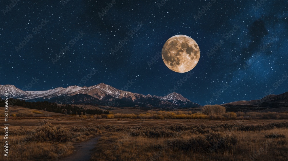Fototapeta premium majestic full moon over snowy mountains
