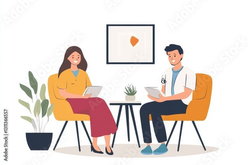 Doctor Patient Consultation Modern Flat Design Illustration man care woman office clinic health     