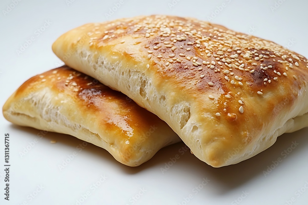 Two pieces of pita bread are stacked on top of each other Two pieces of pita bread are stacked on top of each other