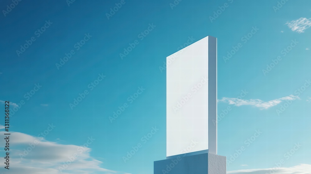 Billboard in Blue: A large, blank billboard stands tall against a vibrant, cloud-speckled sky, offering ample space for messaging or branding Billboard in Blue: A large, blank billboard stands tall against a vibrant, cloud-speckled sky, offering ample space for messaging or branding