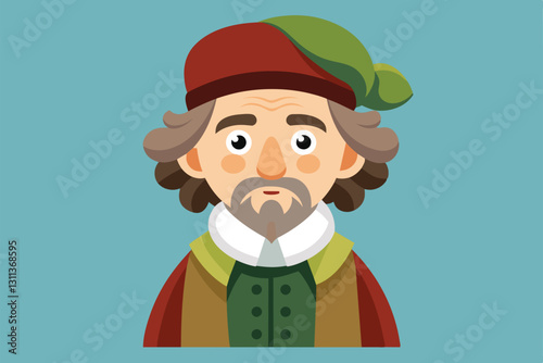 This cartoon features a wise-looking poet with a colorful hat, inviting creativity and personalization, Poetry Customizable Cartoon Illustration