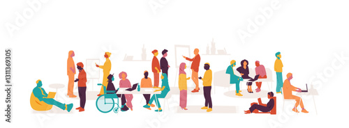 Office concept. Different people work together. Modern design.