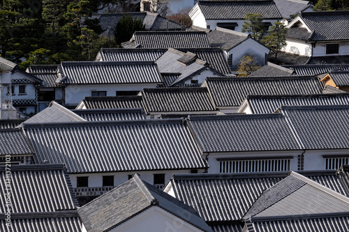 View over the tiled rooftops in Kurashiki, Japan