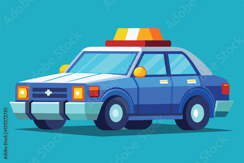 This cartoon police car features a vibrant blue design with eye-catching details, perfect for custom illustrations, Police car Customizable Cartoon Illustration