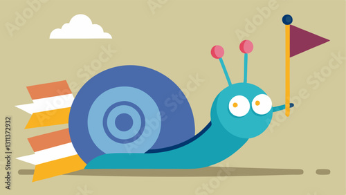 Thrill of Speed An animated snail showcases jet engines attached to its shell appearing to zoom past the finish line. The illustration captures the excitement of the race with