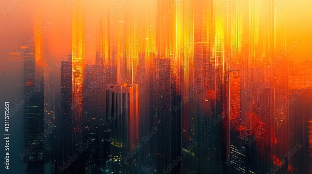 Fototapeta premium cityscape at sunset with vertical light streaks