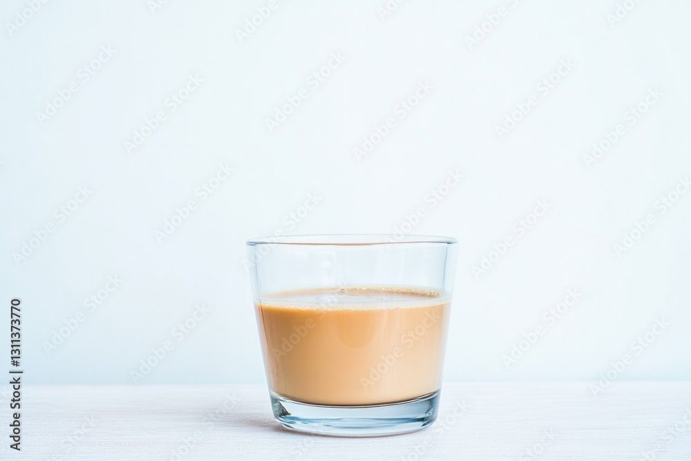 Creamy beverage in clear glass, minimalistic background enhances Creamy beverage in clear glass, minimalistic background enhances
