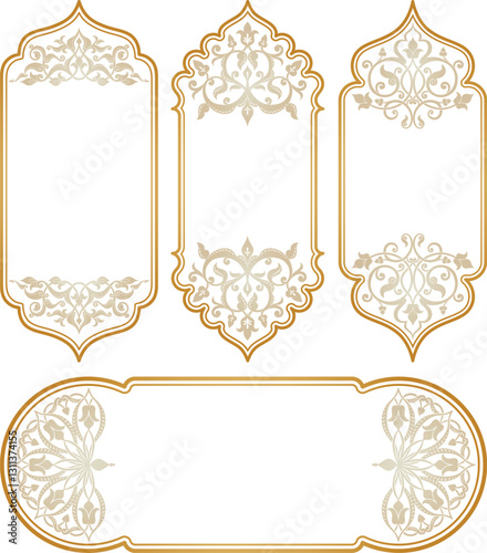 Arabic frame templates. Framework for invitation, card. Arabian, moroccan arch ornament. Arabic border. Asian pattern
