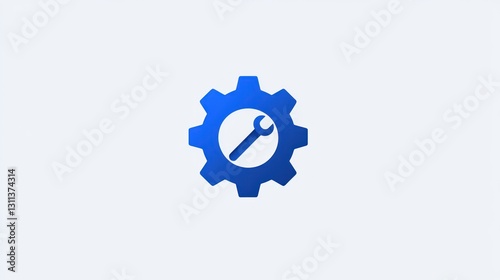 Simple blue gear and wrench graphic, usable for repair, maintenance, or technology