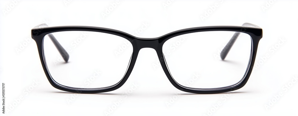 Black rectangular eyeglasses on a white background. Black rectangular eyeglasses on a white background.