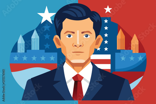 A political candidate's customizable illustration features a stylized design with patriotic elements, Political candidate Customizable Semi Flat Illustration