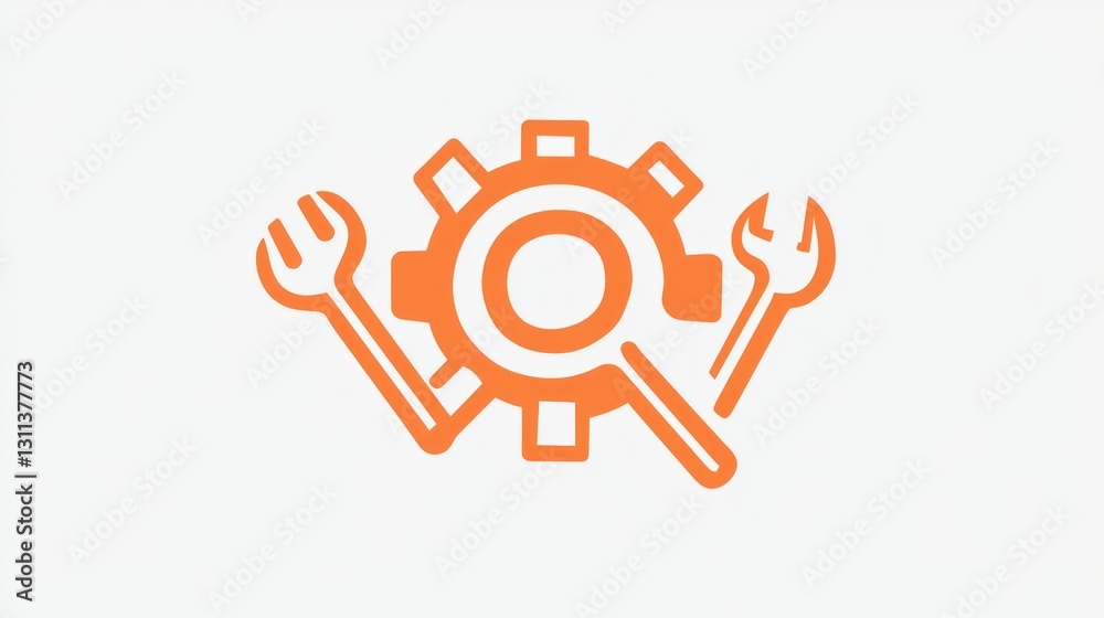 Orange gear with wrenches and fork, technical support, repair concept, suitable for website design, social media, or print Orange gear with wrenches and fork, technical support, repair concept, suitable for website design, social media, or print