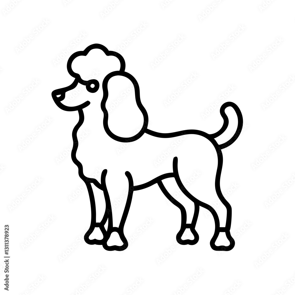 Poodle dog icon standing proudly in a simple design, black outline, modern design