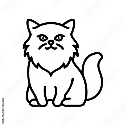 persian-cat icon sitting confidently, displaying curiosity and charm, black outline, modern design