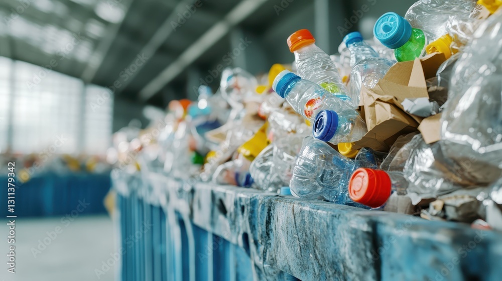 Close-up of recyclable paper and plastic bottles in a sorting bin, sustainability and environmental responsibility theme. Close-up of recyclable paper and plastic bottles in a sorting bin, sustainability and environmental responsibility theme.