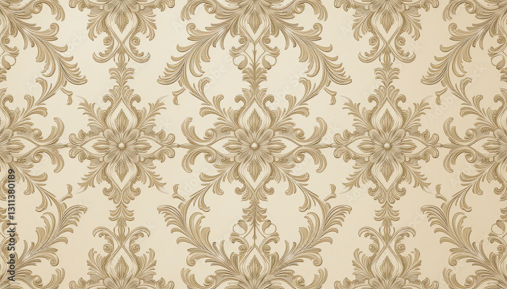 Regal Baroque Ornament: Luxurious Gold Damask Patterns on an Elegant Beige Background for a Timeless and Sophisticated Decorative Design with Classic Symmetry Regal Baroque Ornament: Luxurious Gold Damask Patterns on an Elegant Beige Background for a Timeless and Sophisticated Decorative Design with Classic Symmetry