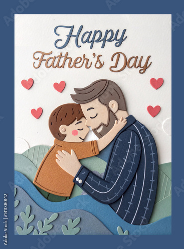 postcards dedicated to Father's Day , paper cut. Family, father and son,  friendship and mutual understanding.