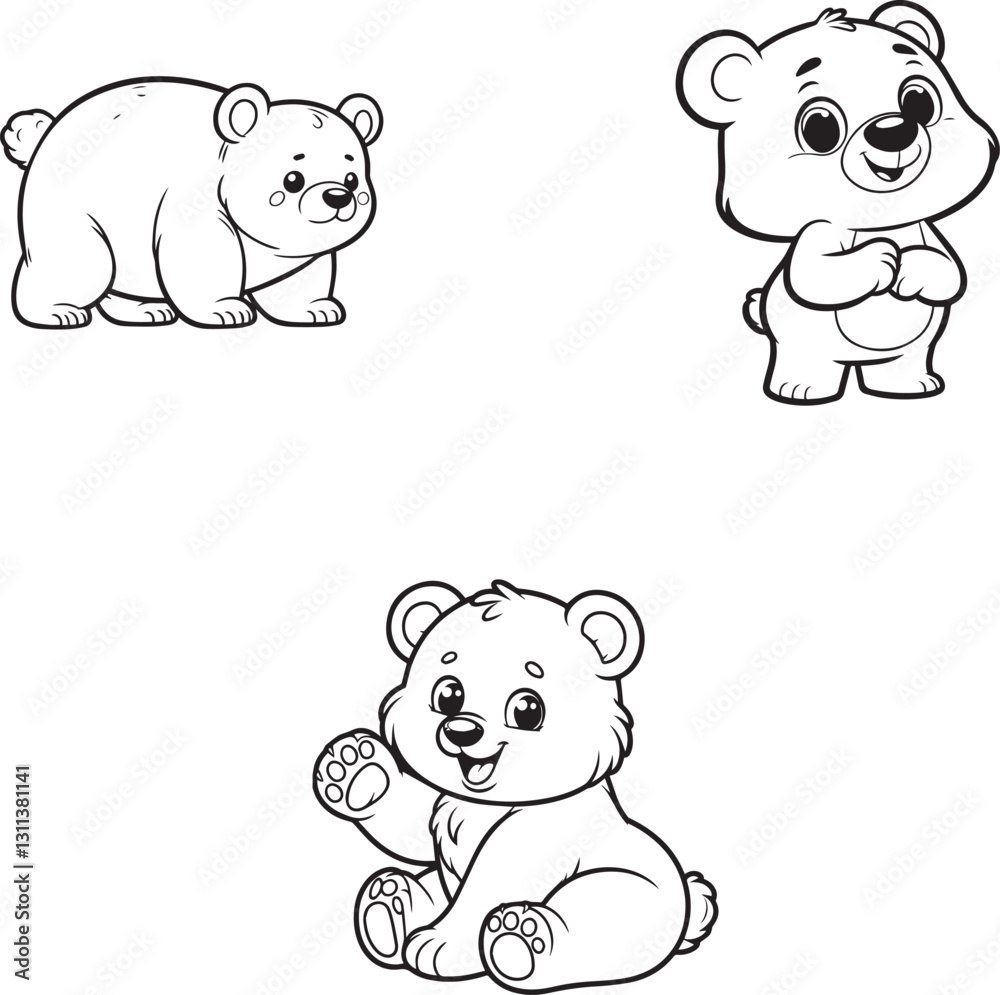 Fototapeta premium Adorable Cartoon Bear Silhouettes - Playful Nursery and Kids Art Set