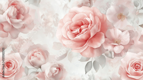 Seamless Floral Pattern of Watercolor Roses and Petals