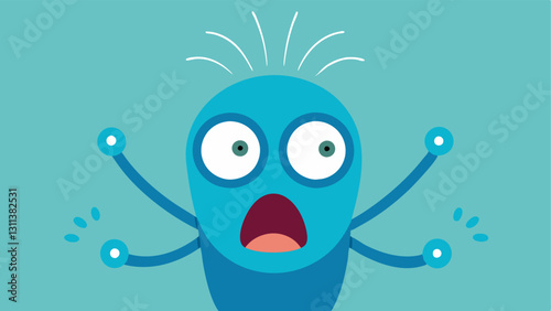 Vector Character Surprise A cartoon character with wide eyes and an open mouth looking startled. Their arms are raised high flailing dramatically as they try to brush away