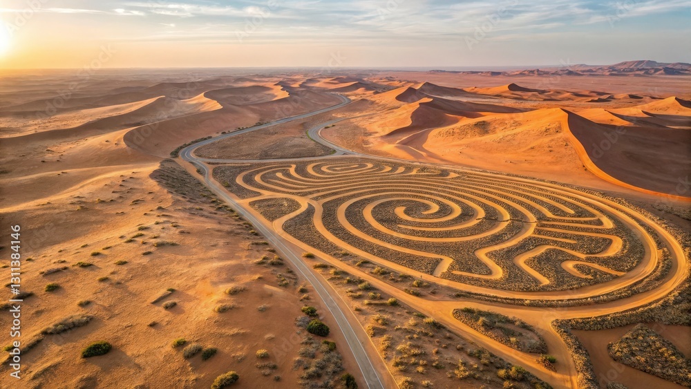 Naklejka premium A mesmerizing maze formed by the natural undulations of sand dunes in a vast desert.