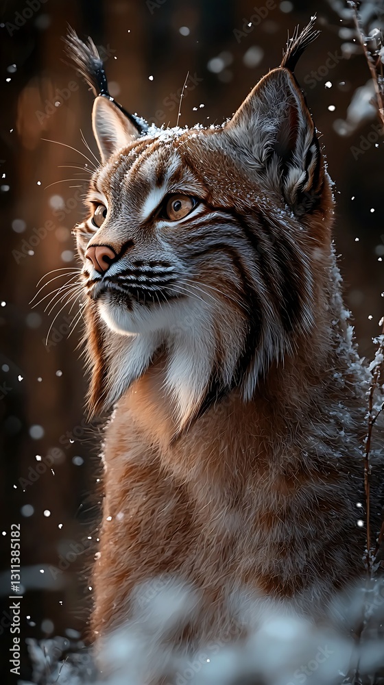 Obraz premium Lynx in winter snowfall, forest