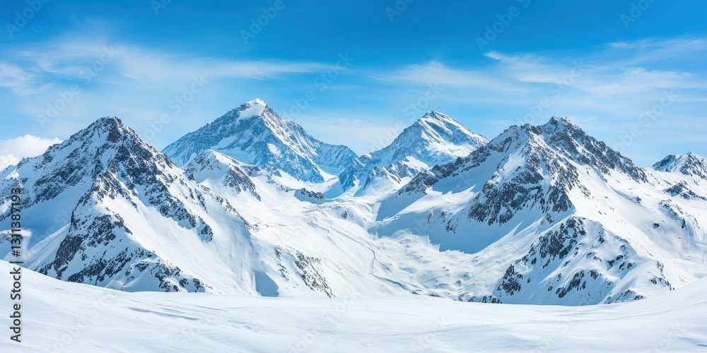 Ecological impact climate recovery concept. Snow-capped mountains under a clear blue sky. Ecological impact climate recovery concept. Snow-capped mountains under a clear blue sky.