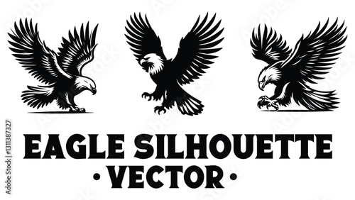 Detailed Eagle Silhouette Vector Set – Nature and Freedom Illustration