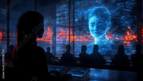 Future virtual meeting with digital avatar on interactive screen technology