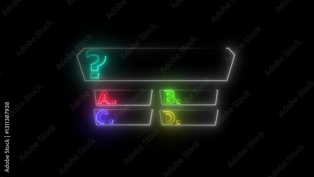 Quiz question Animation with option selection on black background. neon lights quiz game animation Quiz question Animation with option selection on black background. neon lights quiz game animation