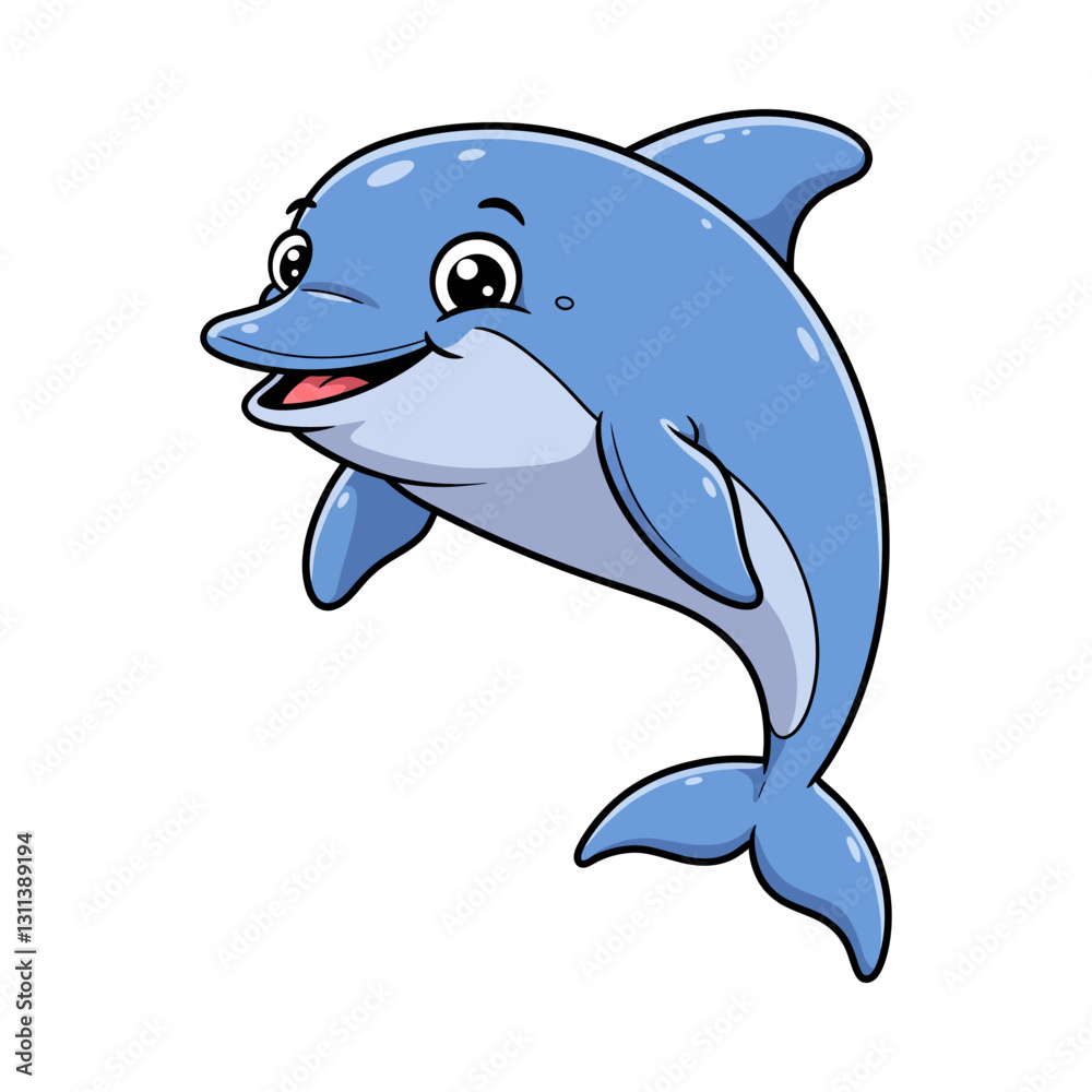 Naklejka premium Vector illustration of a cute little dolphin isolated on white background.