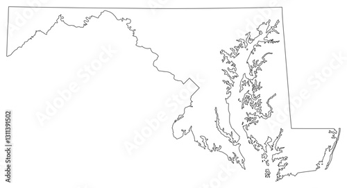 Maryland state outline map in black color