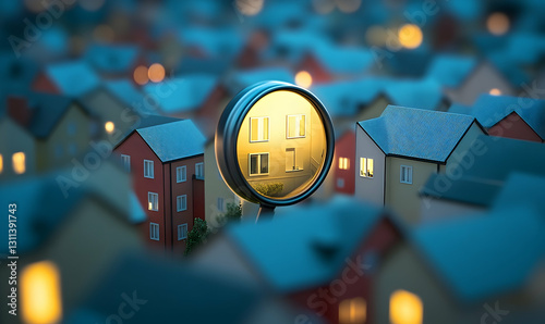 Selective focus through a magnifying glass reveals the perfect house choice