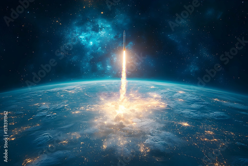 Rocket Launch Illuminating Earth from Space, a Symbol of Ambition and Progress