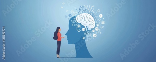 Woman Exploring Mind Brainpower Concept Illustration Blue Design art ideas mental health growth     