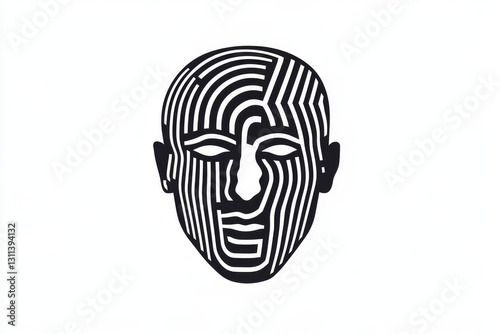 Abstract Black and White Face Design with Linear Patterns and Shapes