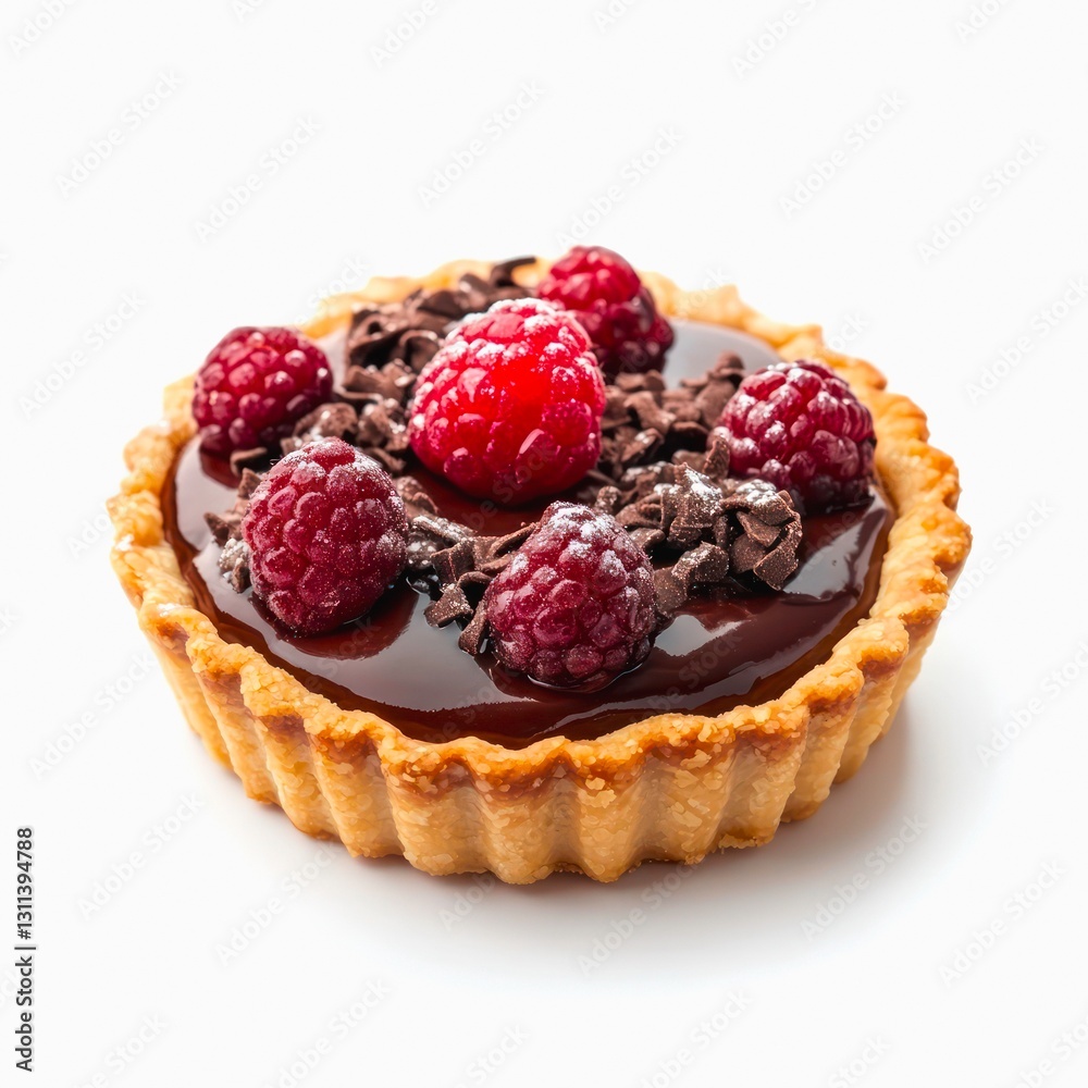 Chocolate tartlet with raspberries isolated on white background. Chocolate tartlet with raspberries isolated on white background.