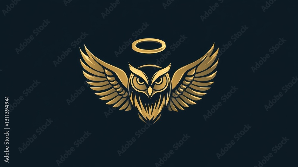 Obraz premium Golden Owl with Halo, Emblem Design