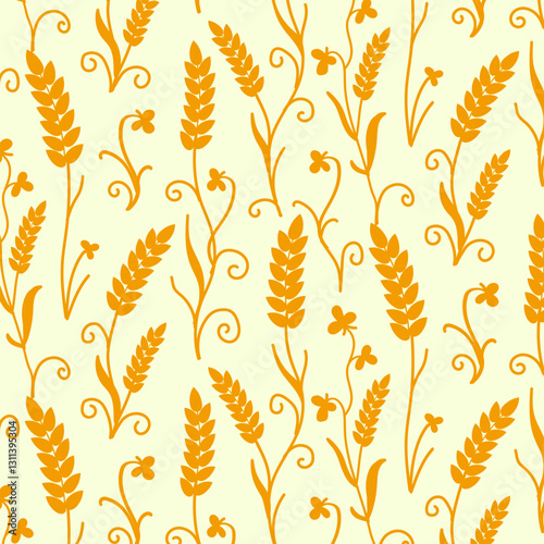 Colored background with yellow ears of corn.Vector seamless pattern with yellow ears of corn on a colored background.