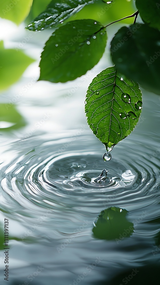 Leaf Dripping, Water Ripples, Nature Leaf Dripping, Water Ripples, Nature