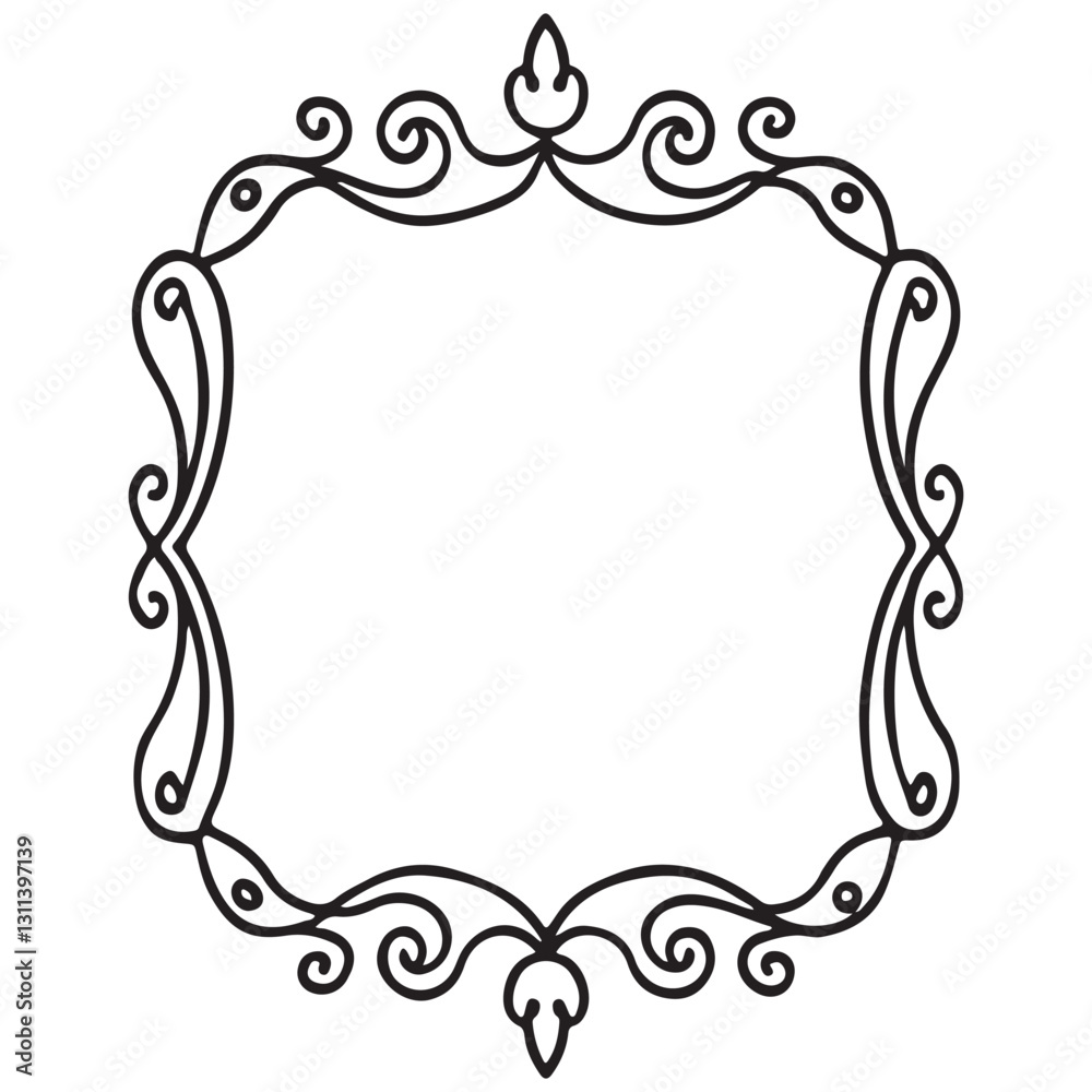 hand drawn doodle border frames with black wavy lines, bow and ribbon hand drawn doodle border frames with black wavy lines, bow and ribbon