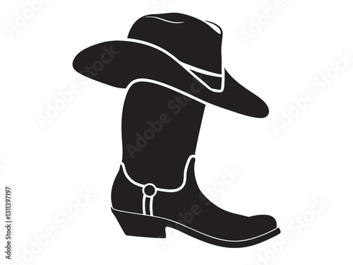 Cowboy boots and western hat, Set of rodeo cowboy Silhouette,Vector illustration. Cowboy boot line art isolated on white background
