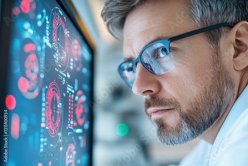 Technologist Analyzes Space Data On Digital Interface.