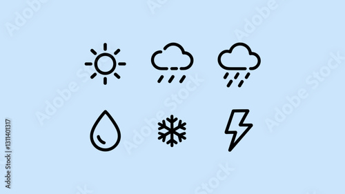 Weather Vector Icon Set for Forecasts, Illustrations, and Web Design – Sun, Rain, Snow, Lightning Icons for Creative Projects