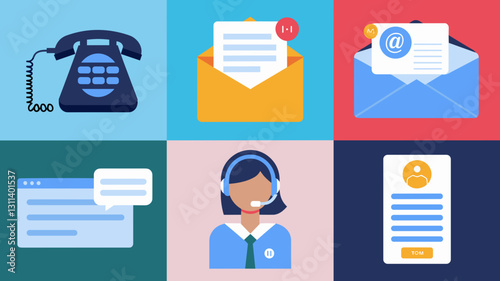 Communication Vector Icon Set: Phone, Email, Chat, Support, Notifications for Digital Marketing, Customer Service, and Social Media Graphics