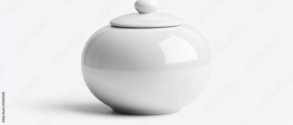 White ceramic round canister with lid on plain background White ceramic round canister with lid on plain background