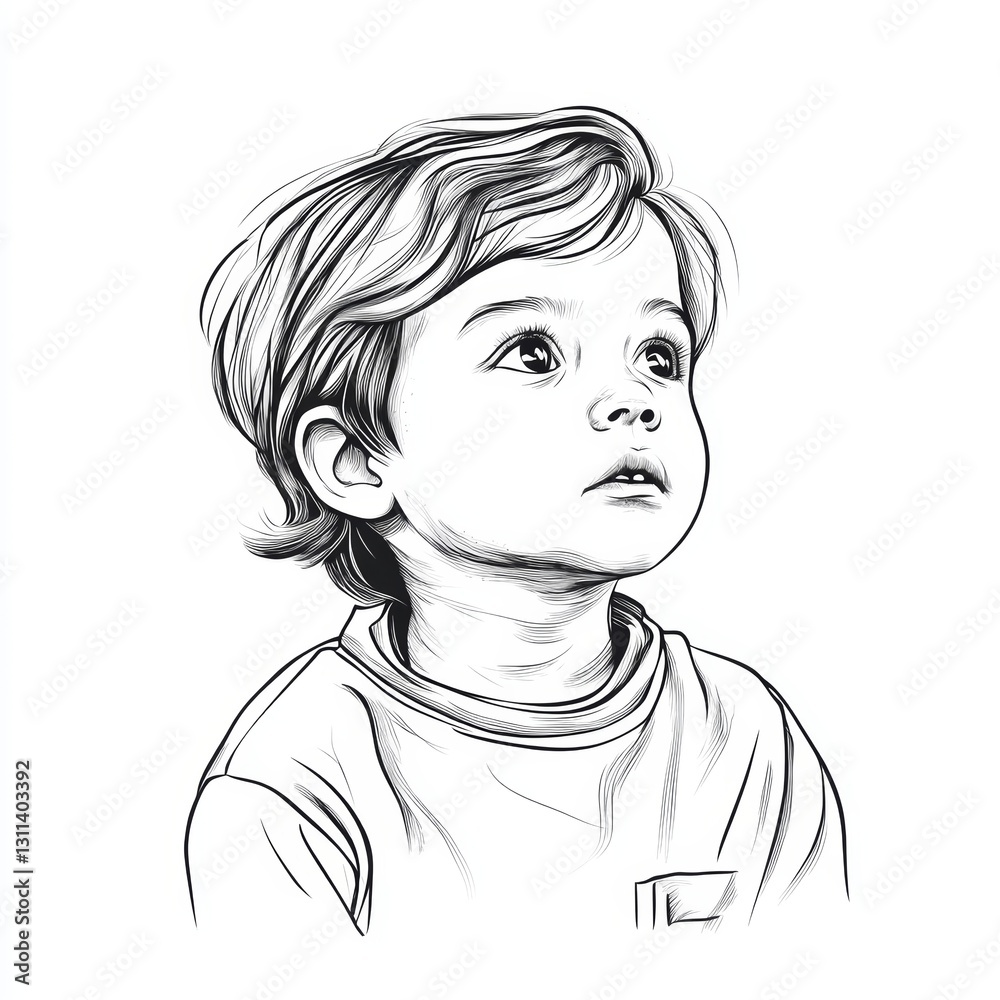 Portrait of a Thoughtful Child with Short Hair and Big Eyes Portrait of a Thoughtful Child with Short Hair and Big Eyes