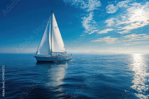 White sailboat cruising on blue water on a sunny day