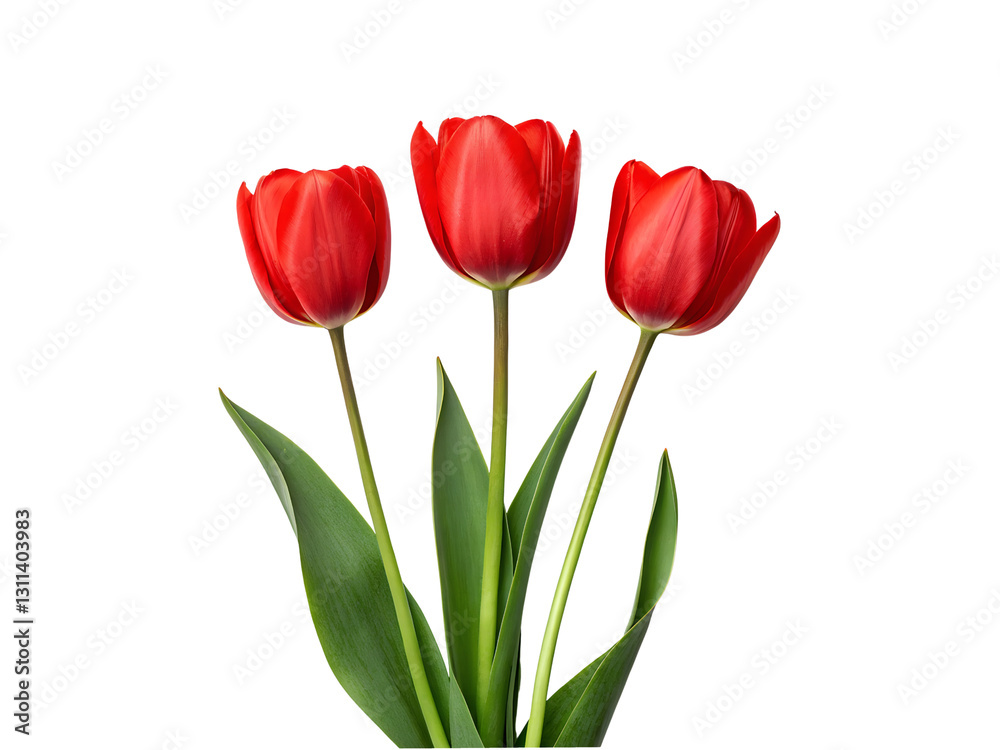 Three Vibrant Red Tulips Isolated on a transparent Background Three Vibrant Red Tulips Isolated on a transparent Background