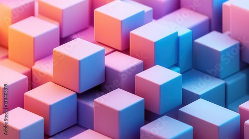 Abstract 3D Render of Pink Blue Gradient Cubes